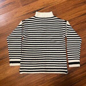 Mock Neck B&W Striped Wool Sweater